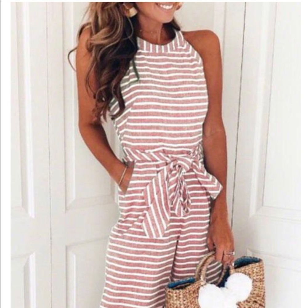 Pink striped jumpsuit